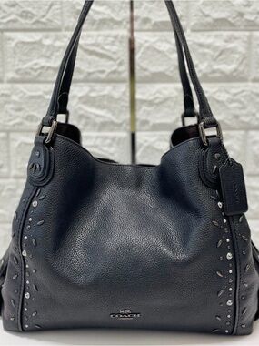 NEW Coach Black Pebbled Leather Studded Shoulder Bag